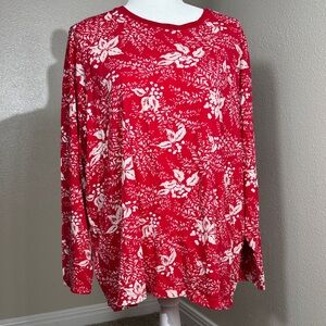 Lands' End Red and White Floral Blouse